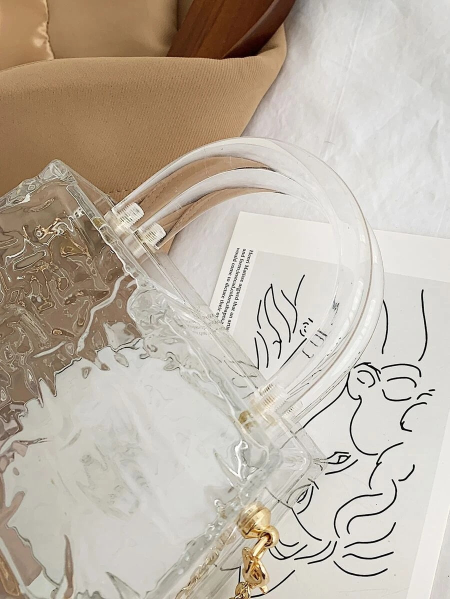 CM-BGS020705 Women Trendy Seoul Style Mini Clear Chain Satchel Bag