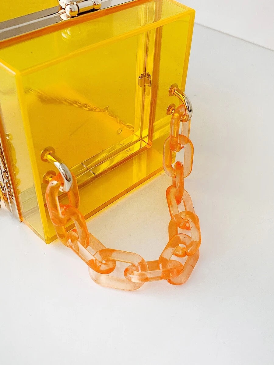 CM-BGS022047 Women Trendy Seoul Style Mini Clear Box Bag - Yellow