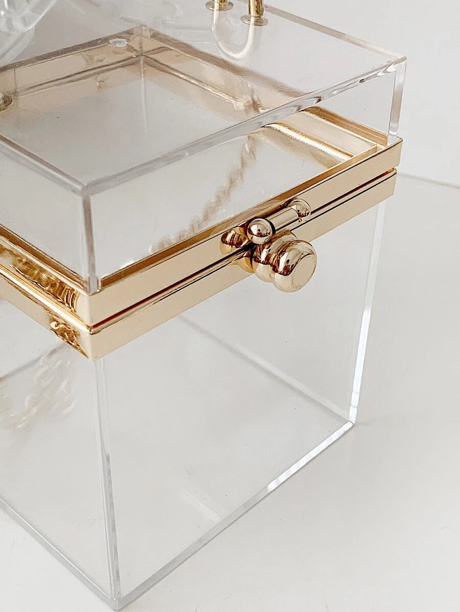 CM-BGS022710 Women Trendy Seoul Style Mini Clear Box Bag - White