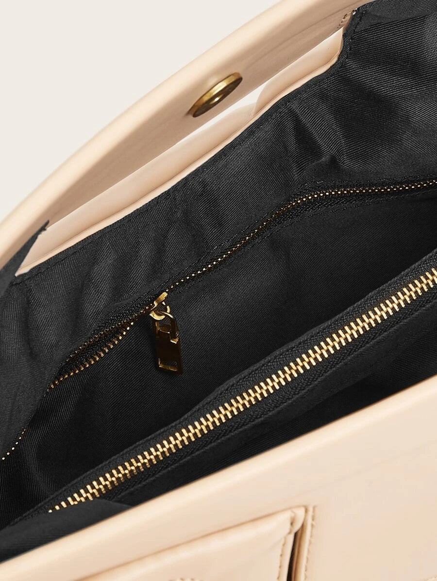 CM-BGS022351 Women Trendy Seoul Style Large Capacity Chain Crossbody Bag - Apricot