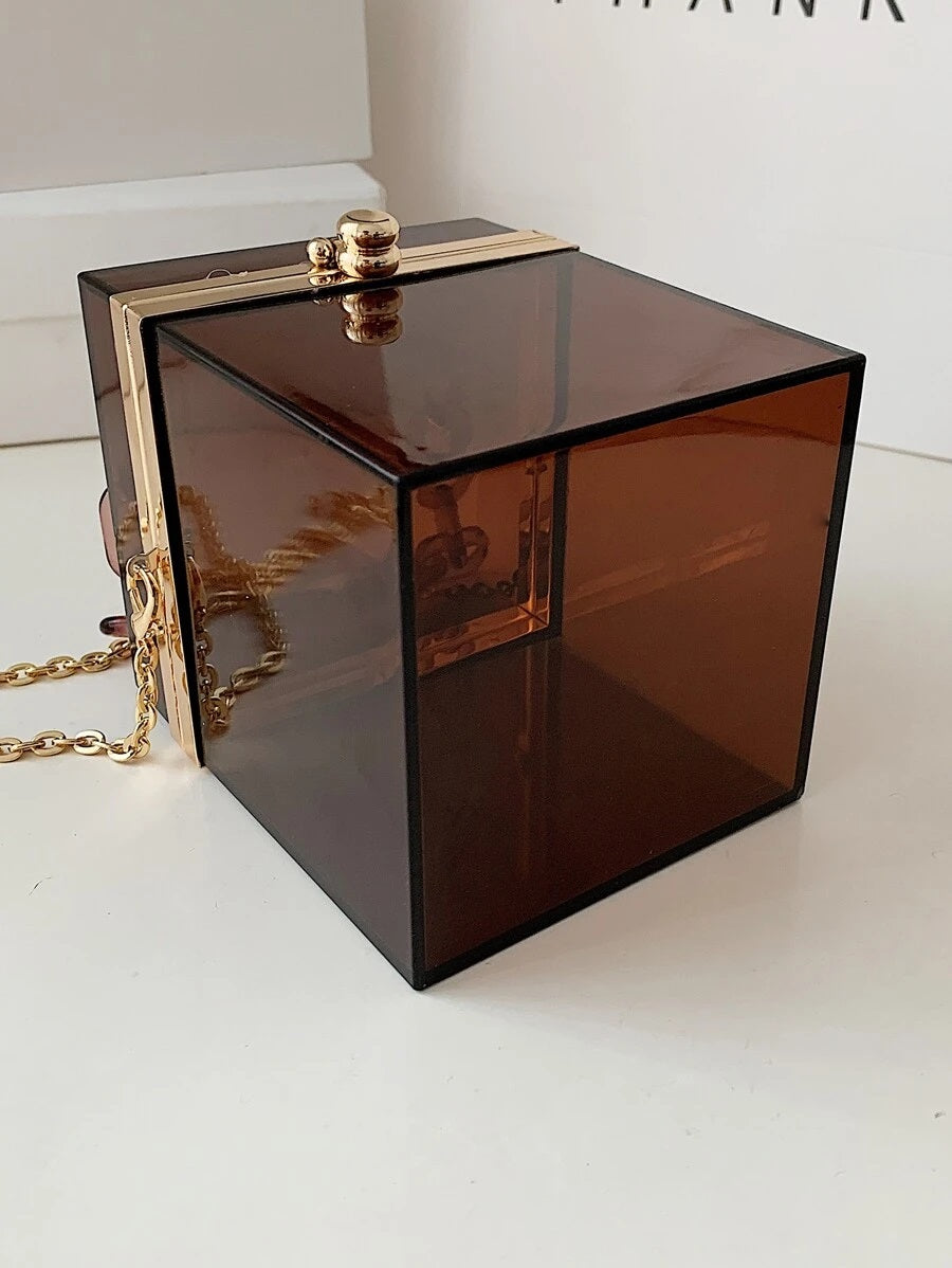 CM-BGS022701 Women Trendy Seoul Style Mini Clear Box Bag - Brown