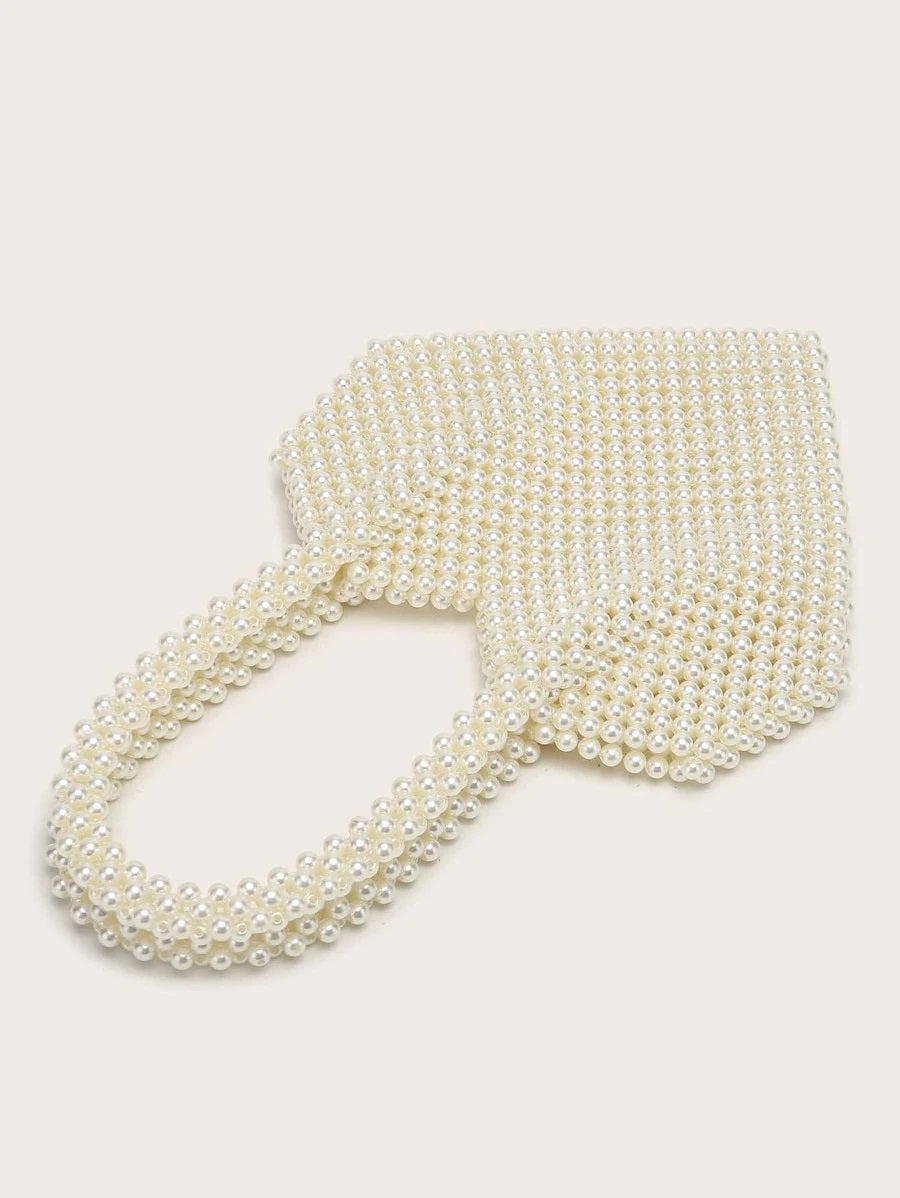 CM-BGS022085 Women Trendy Seoul Style Faux Pearl Beaded Heart Shaped Shoulder Bag