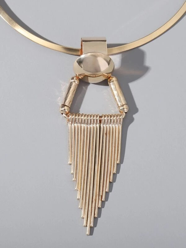CM-AXS016476 Women Trendy Seoul Style Metal Tassel Decor Necklace - Gold
