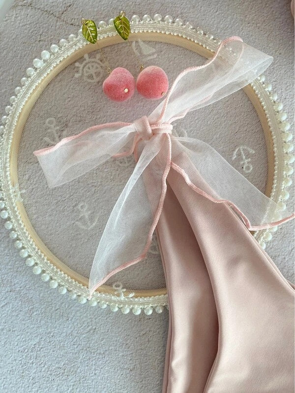 CM-SWS016787 Women Trendy Seoul Style Self Tie Underwire Bikini Swimsuit - Dusty Pink