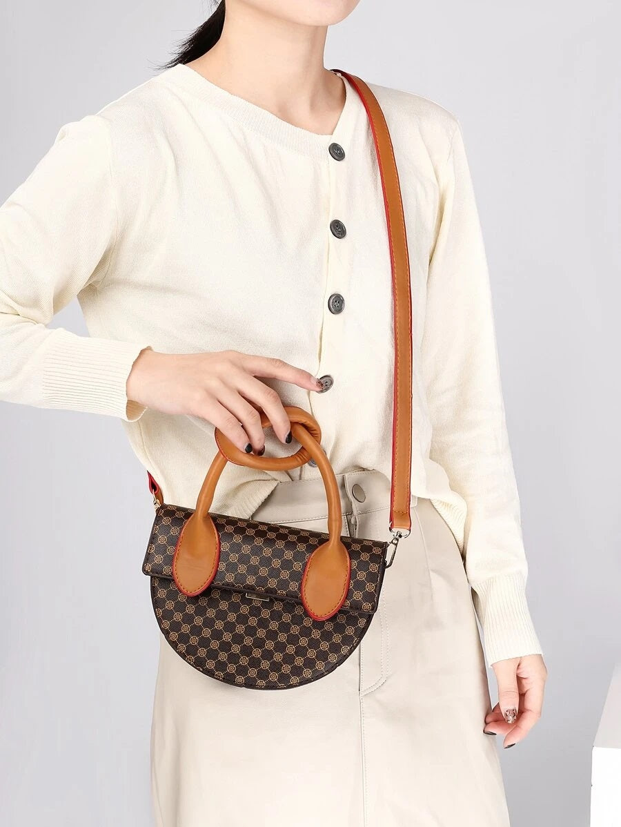 CM-BGS029312 Women Trendy Seoul Style Semicircle Satchel Bag - Brown