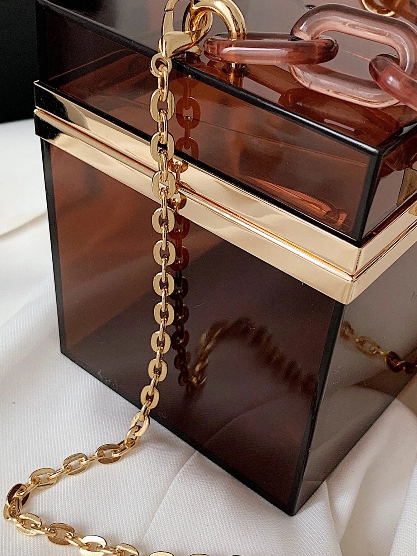 CM-BGS710791 Women Trendy Seoul Style Mini Clear Chain Box Bag - Brown