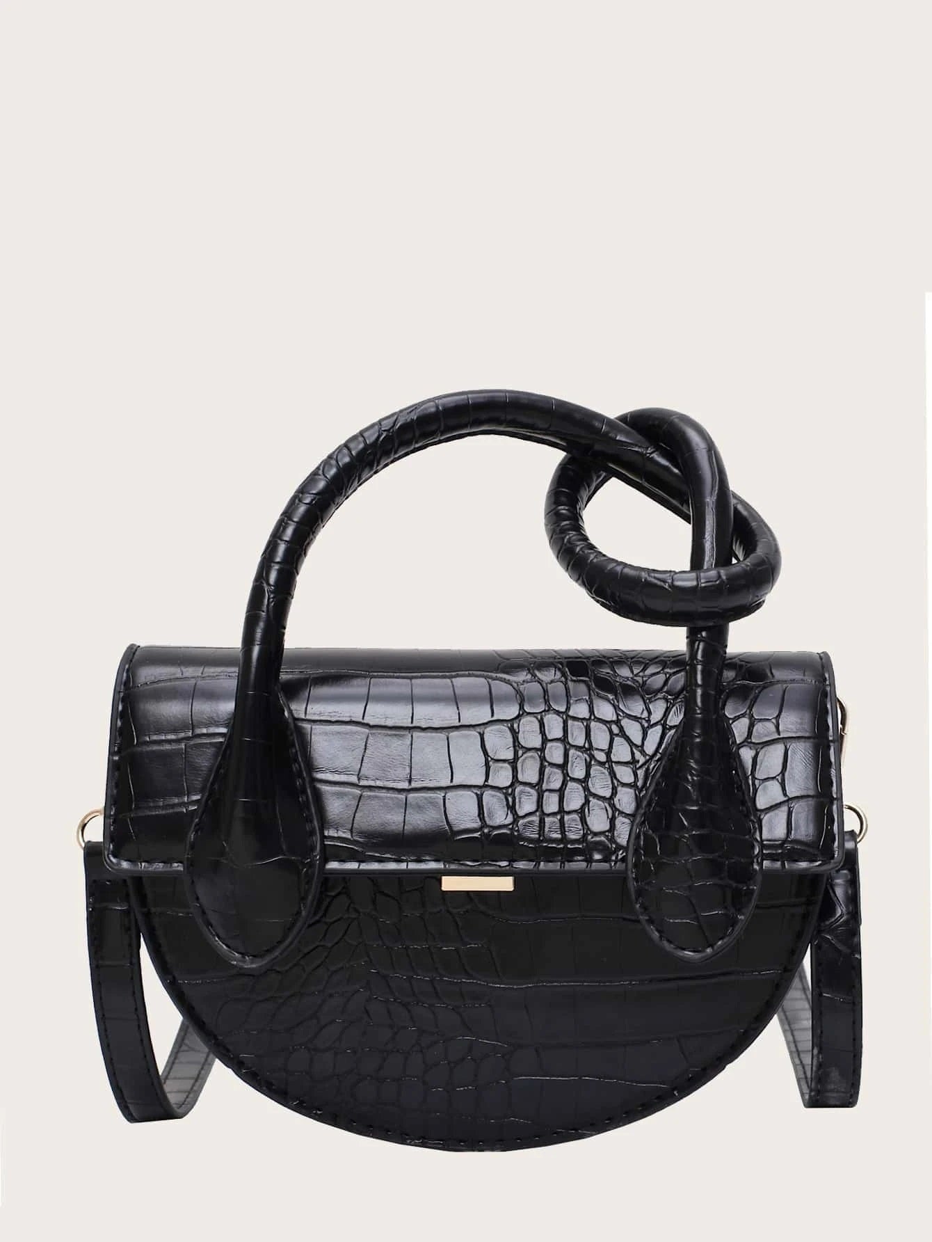 CM-BGS113600 Women Casual Seoul Style Semicircle Croc Embossed Satchel Bag - Black