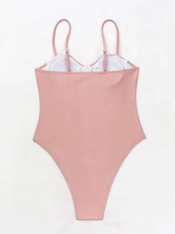 CM-SWS126258 Women Trendy Seoul Style Plain Underwire One Piece Swimsuit - Pink