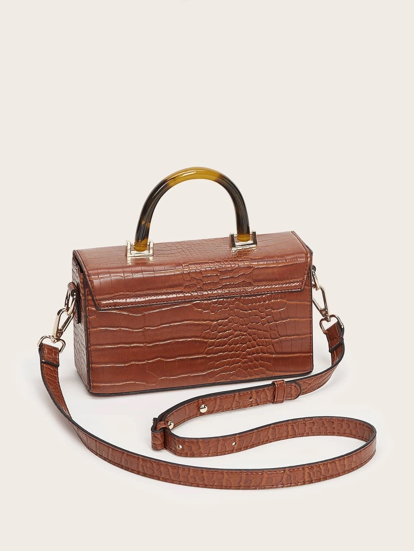 CM-BGS112591 Women Elegant Seoul Style Croc Embossed Flap Box Bag - Brown