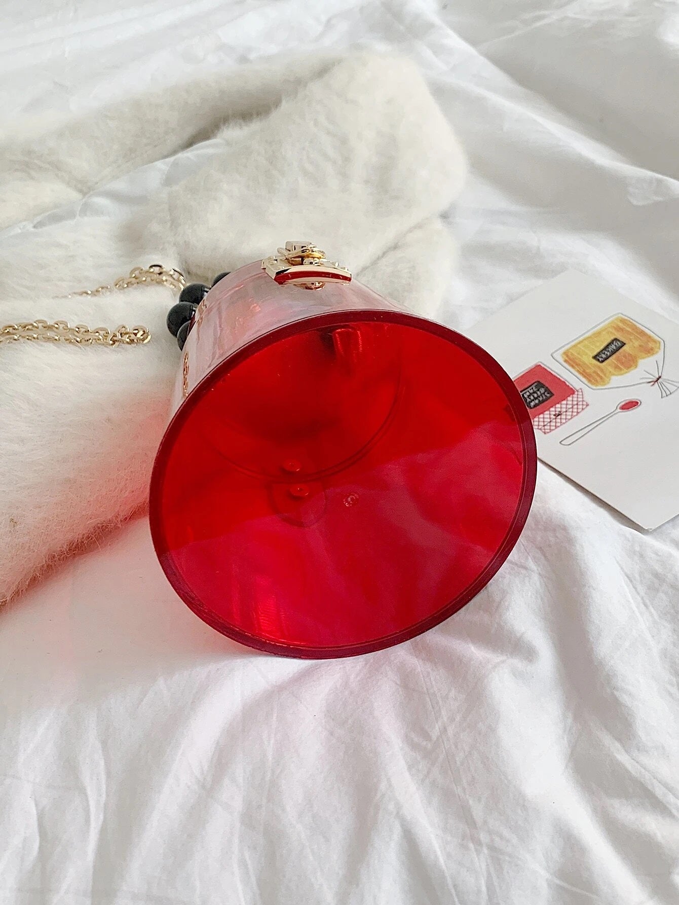 CM-BGS202750 Women Trendy Seoul Style Mini Beaded Handle Clear Satchel Bag - Red
