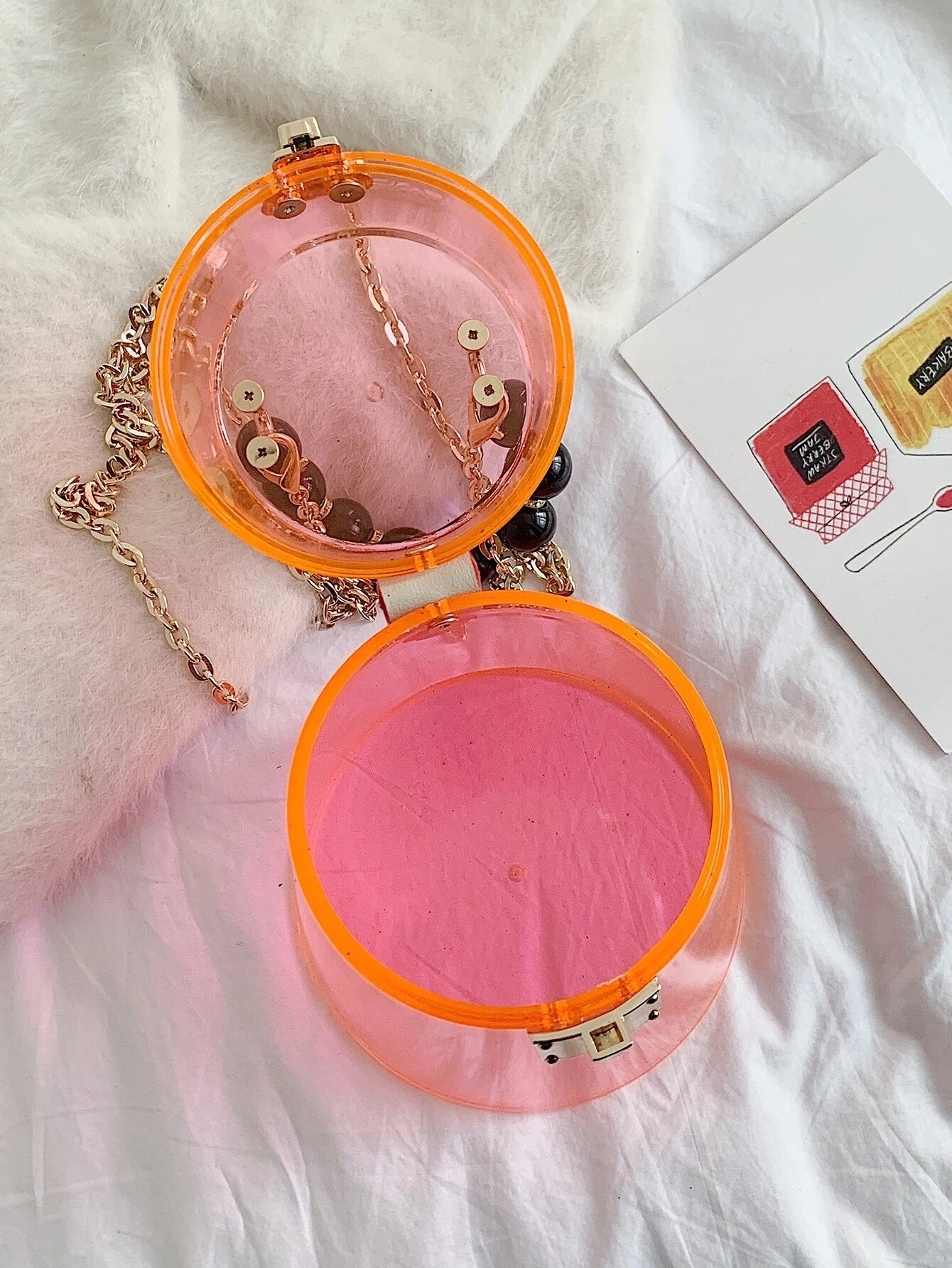 CM-BGS202320 Women Trendy Seoul Style Mini Beaded Handle Clear Satchel Bag - Pink