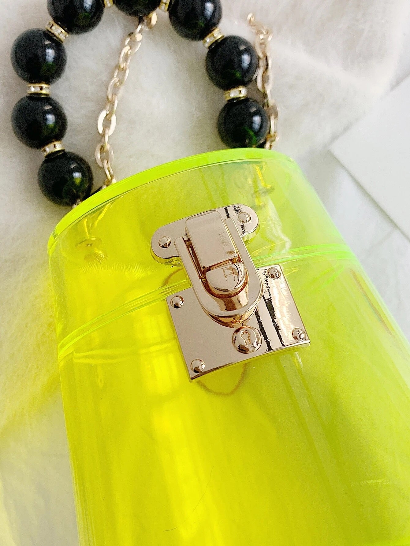 CM-BGS202760 Women Trendy Seoul Style Mini Beaded Handle Clear Satchel Bag - Yellow