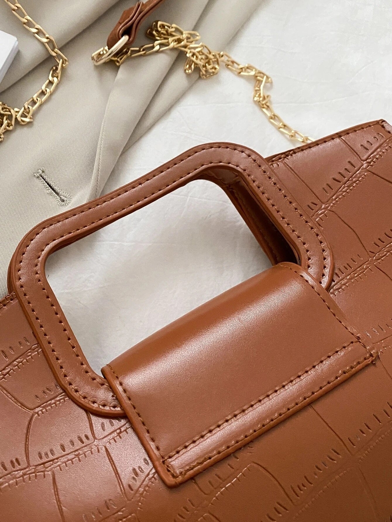 CM-BGS202986 Women Elegant Seoul Style Croc Embossed Satchel Bag - Brown