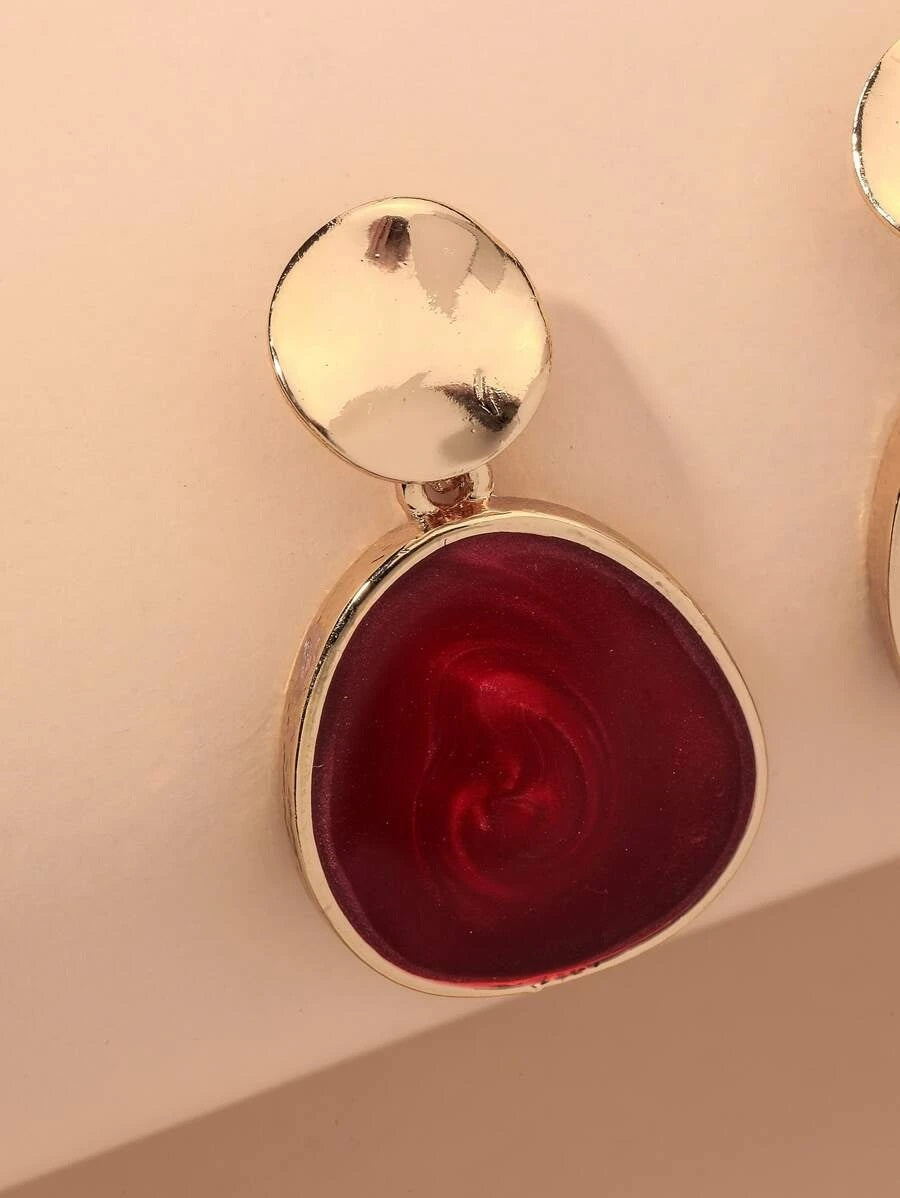 CM-AXS204984 Women Casual Seoul Style Irregular Geometric Drop Earrings - Red