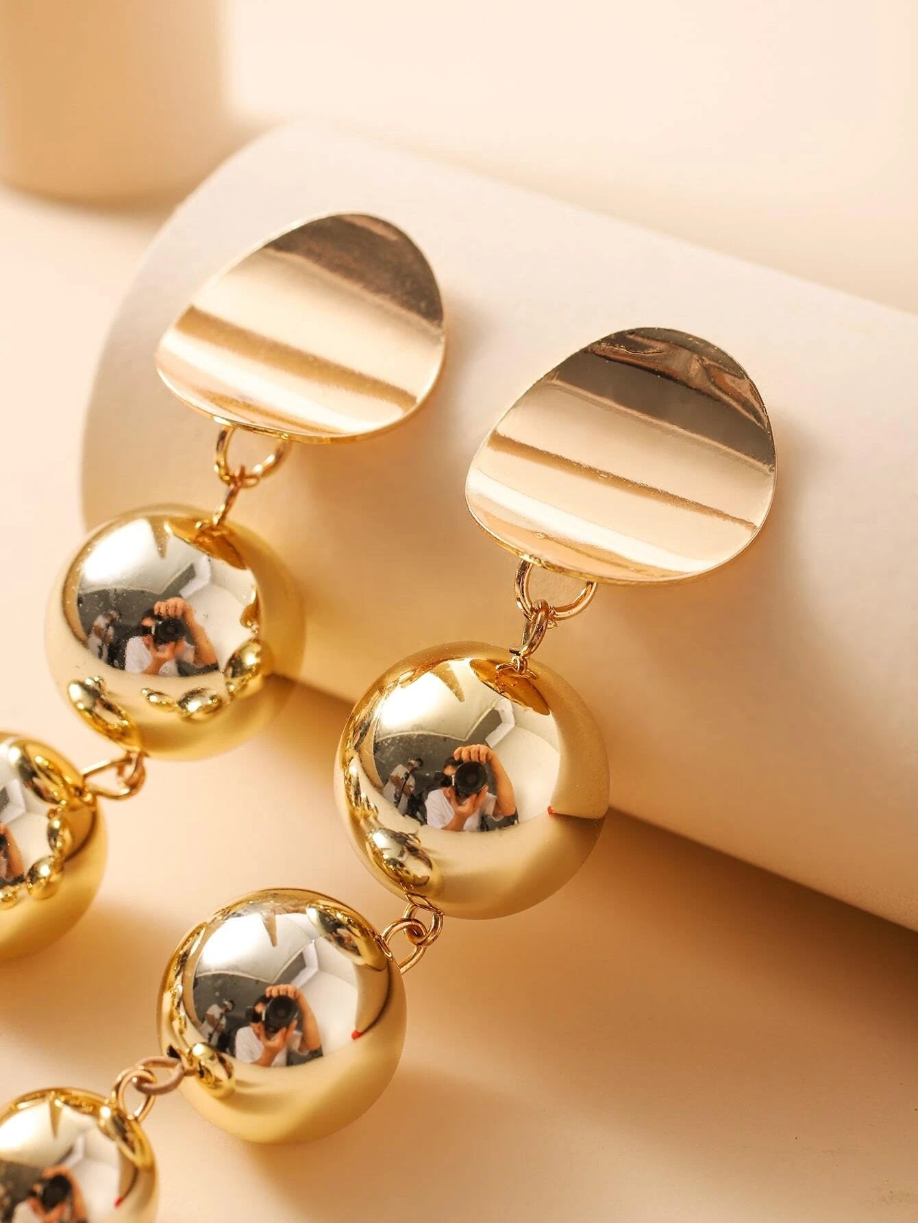 CM-AXS207816 Women Trendy Seoul Style Round Ball Charm Drop Earrings - Gold