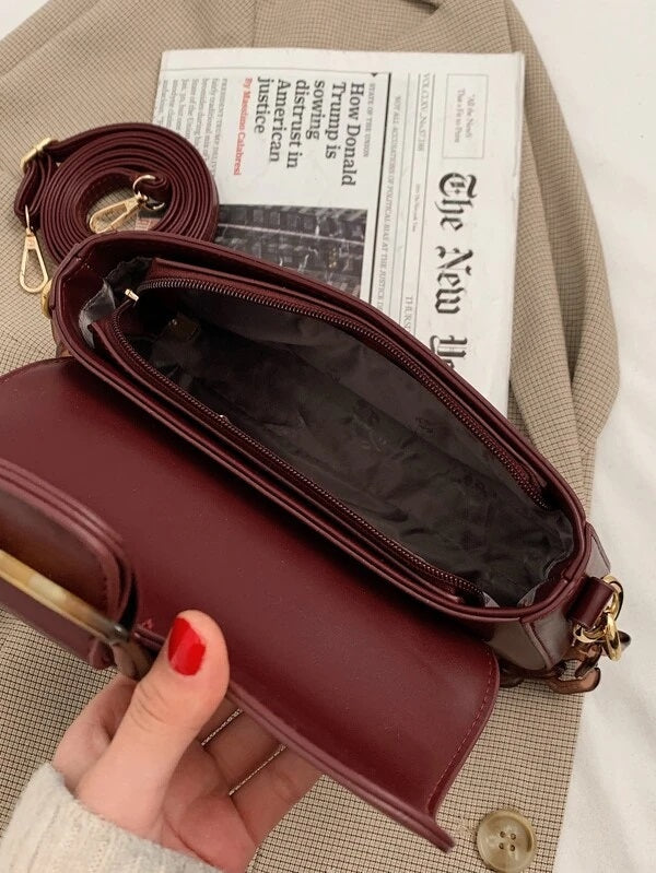 CM-BGS217494 Women Trendy Seoul Style Buckle Strap Satchel Bag - Red