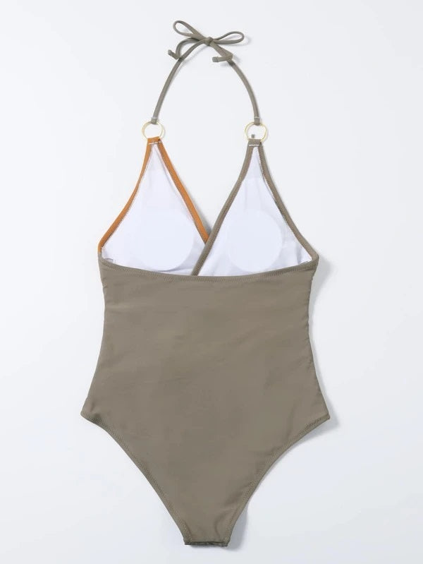 CM-SWS225328 Women Trendy Seoul Style Halter One Piece Swimsuit