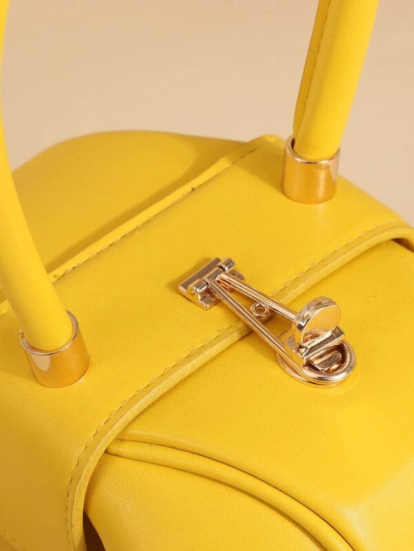 CM-BGS230850 Women Trendy Seoul Style Structured Twist Lock Shoulder Bag - Yellow