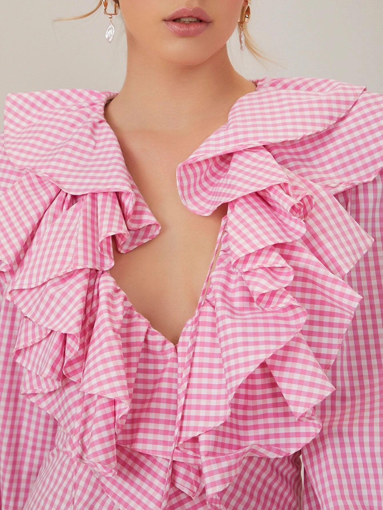 CM-ES030090 Women Elegant Seoul Style Long Sleeve Asymmetrical Layered Ruffle Dress - Pink