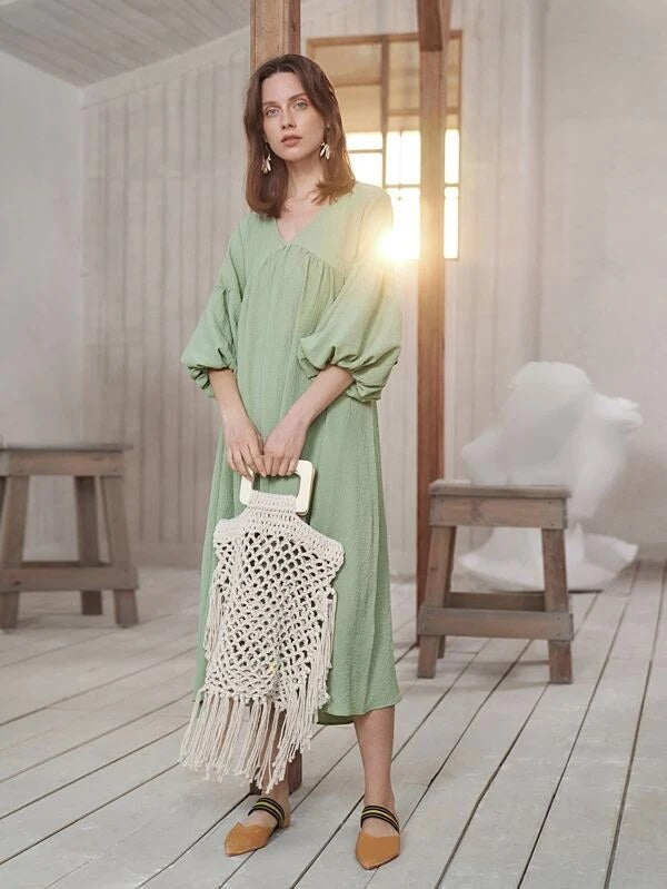 CM-BGS127803 Women Trendy Bohemian Style Fringe Decor Woven Tote Bag - Apricot