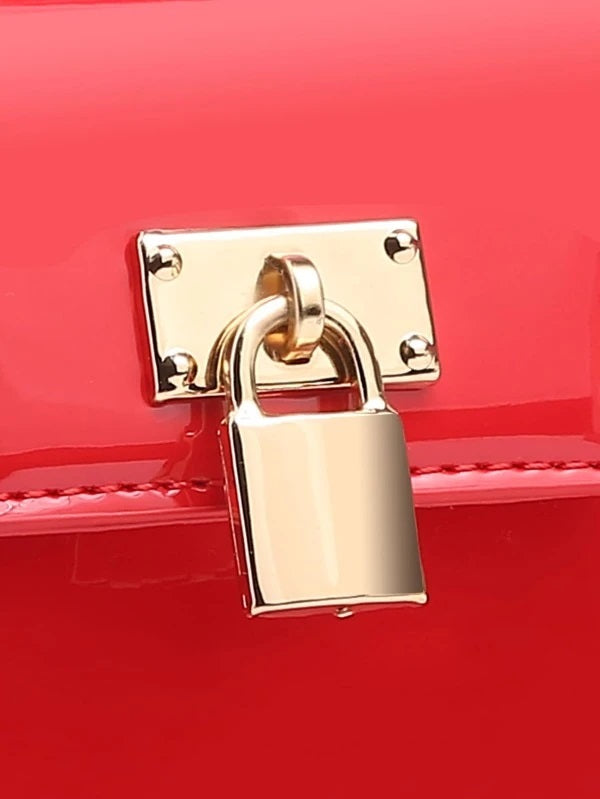 CM-BGS105496 Women Trendy Seoul Style Mini Metal Lock Flap Satchel Bag - Red