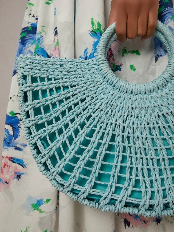 CM-BGS215191 Women Trendy Seoul Style Solid Straw Bag - Blue