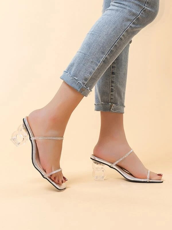CM-SHS107984 Women Trendy Seoul Style Open Toe Clear Heeled Mules - Silver