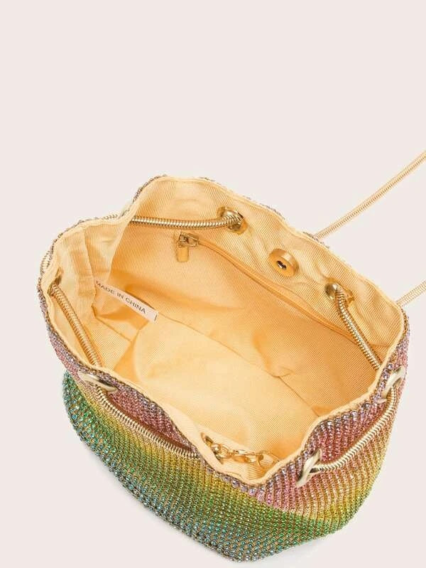 CM-BGS113706 Women Trendy Seoul Style Allover Rhinestone Decor Bucket Bag