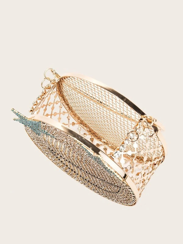 CM-BGS113553 Women Trendy Seoul Style Mini Rhinestone Decor Clutch Bag