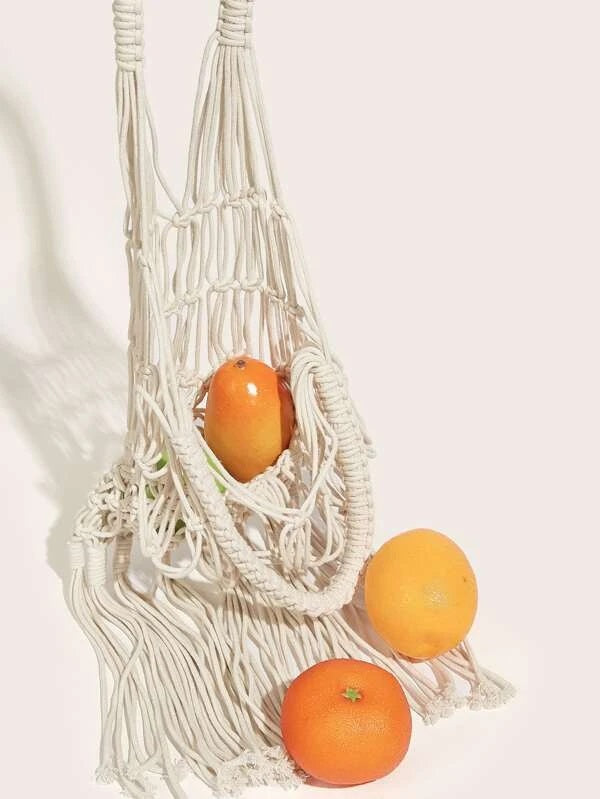 CM-BGS127405 Women Trendy Bohemian Style Fringe Decor Woven Shoulder Bag - White