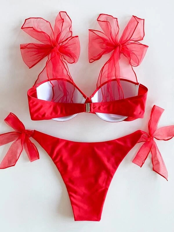 CM-SWS108368 Women Trendy Seoul Style Self Tie Underwire Bikini Swimsuit - Red