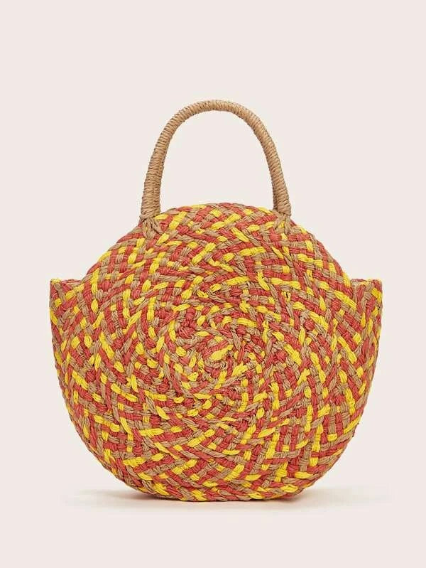 CM-BGS201736 Women Casual Seoul Style Color Block Straw Bag