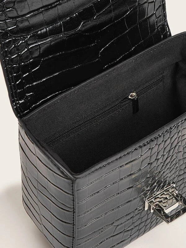 CM-BGS106220 Women Casual Seoul Style Croc Embossed Flap Crossbody Bag