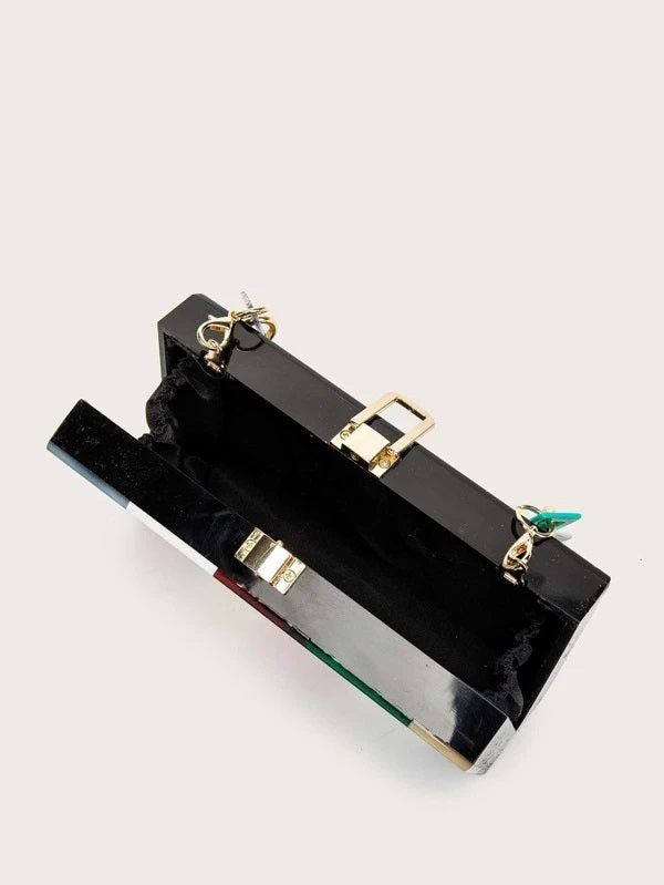 CM-BGS224624 Women Elegant Seoul Style Color Block Box Bag