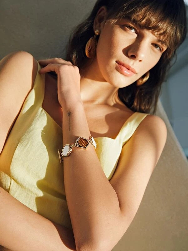 CM-AXS107114 Women Trendy Seoul Style Round Decor Chain Bracelet