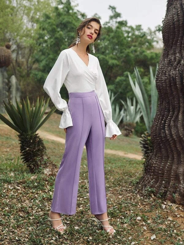 CM-BS202196 Women Elegant Seoul Style High Waist Zip Side Flare Leg Pants - Purple