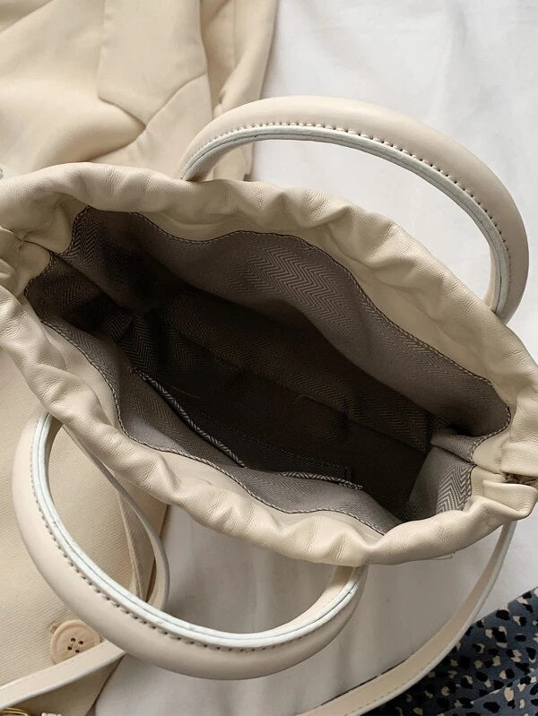 CM-BGS309033 Women Casual Seoul Style Minimalist Structured Satchel Bag - Beige