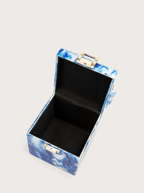 CM-BGS310174 Women Casual Seoul Style Mini Marble Pattern Box Bag - Blue