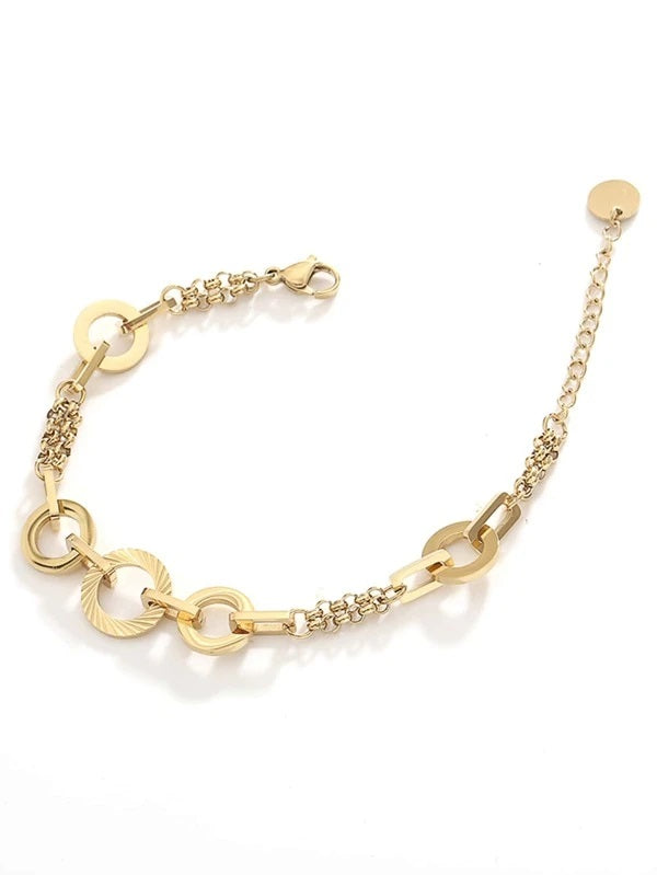 CM-AXS416840 Women Trendy Seoul Style Disc Charm Bracelet - Gold