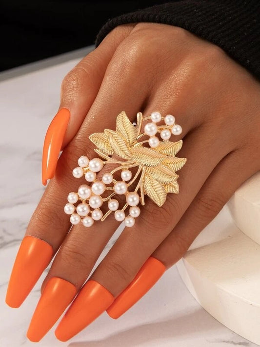 CM-AXS416011 Women Trendy Seoul Style Faux Pearl Decor Ring