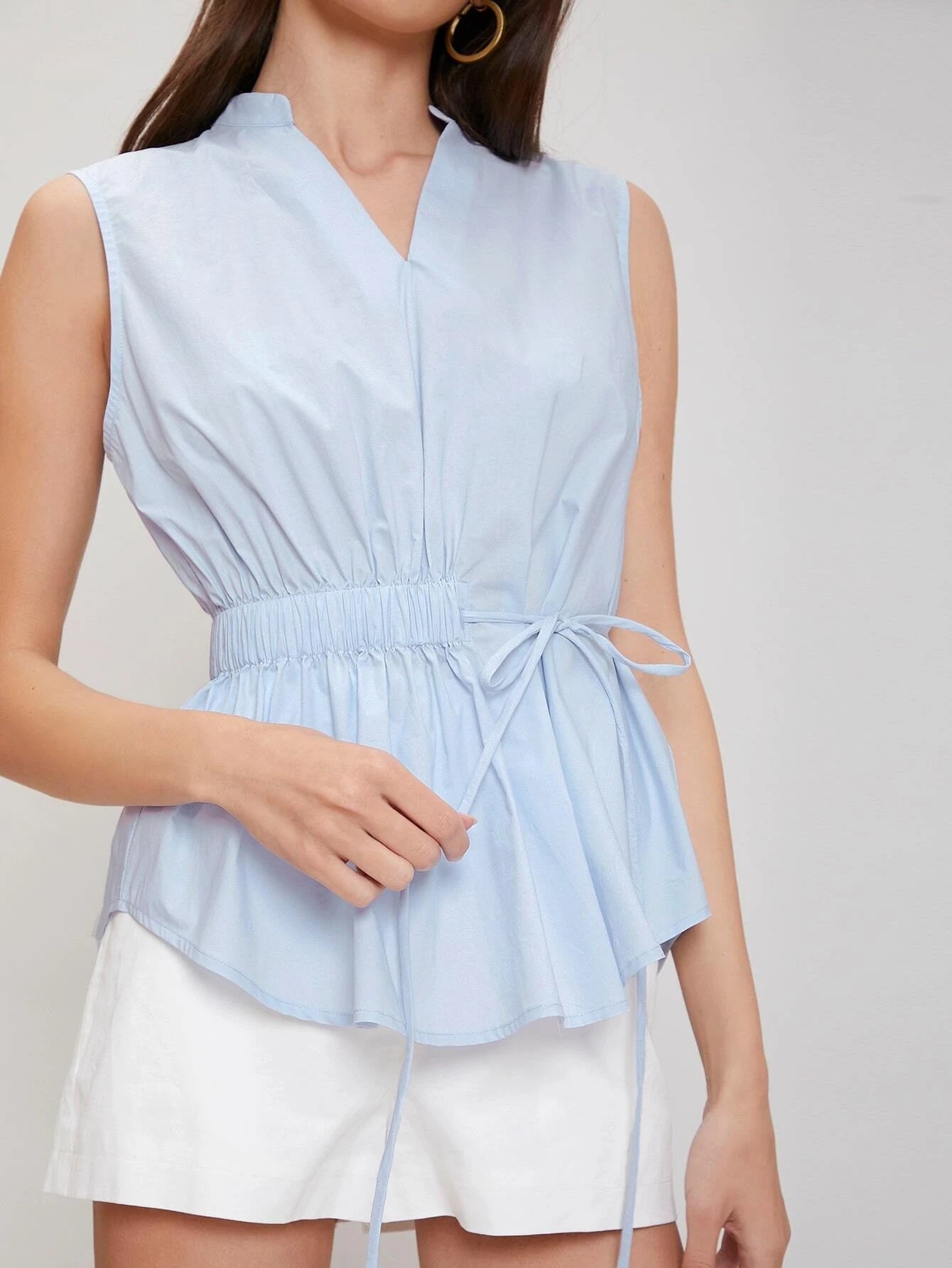CM-TS226523 Women Casual Seoul Style Sleeveless Peplum Popover Top - Baby Blue