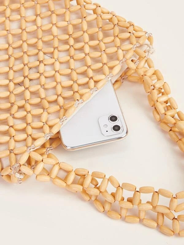 CM-BGS302142 Women Trendy Bohemian Style Hollow Out Shoulder Bag - Khaki