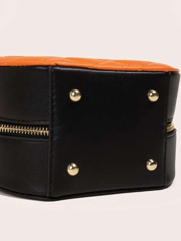 CM-BGS422261 Women Casual Seoul Style Buckle Quilted Chain Satchel Bag - Orange