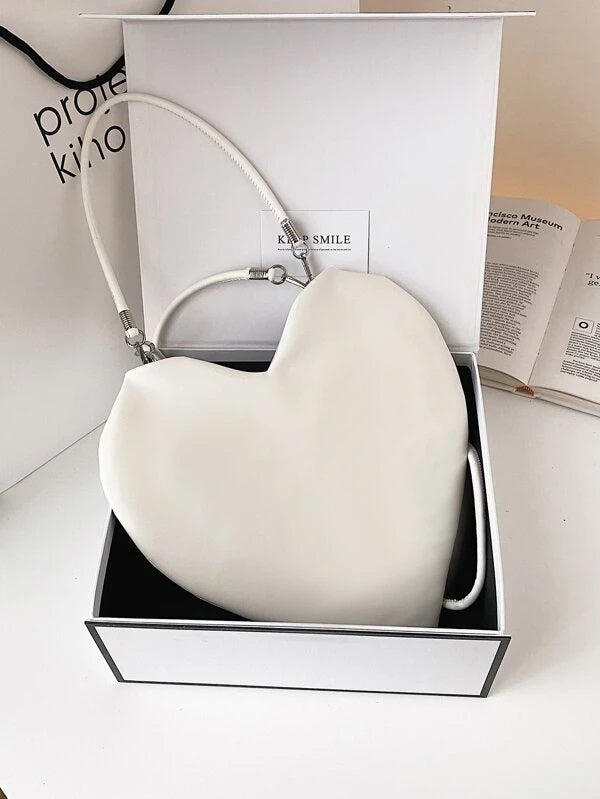 CM-BGS508077 Women Casual Seoul Style Minimalist Heart Shaped Shoulder Bag - White