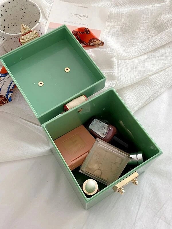 CM-BGS508310 Women Elegant Seoul Style Mini Twilly Scarf Decor Box Bag - Green