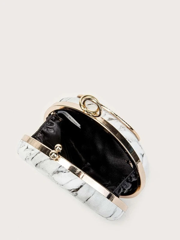 CM-BGS510440 Women Trendy Seoul Style Mini Rhinestone Decor Marble Print Circle Bag