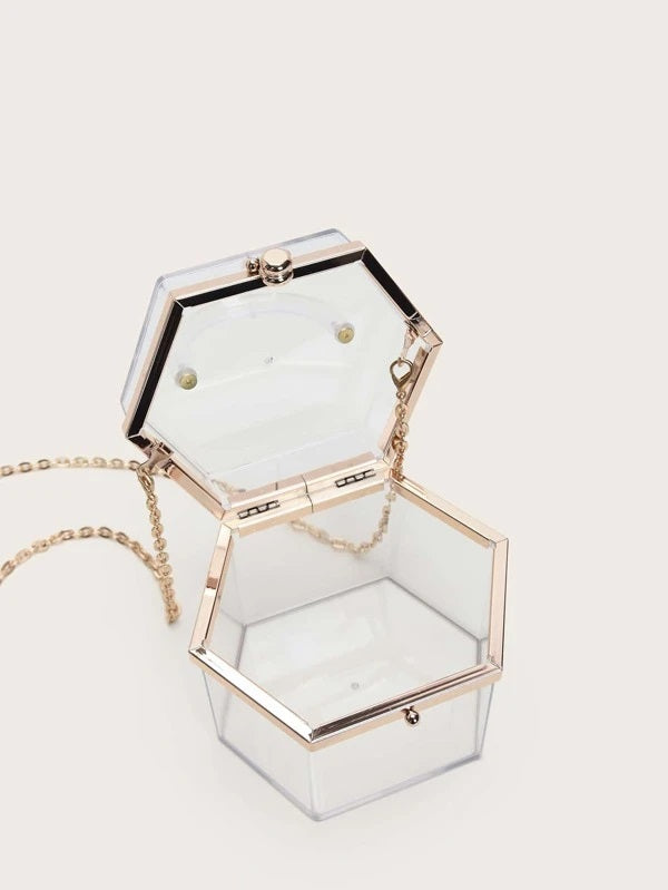 CM-BGS511767 Women Trendy Seoul Style Mini Clear Metal Lock Chain Satchel Bag