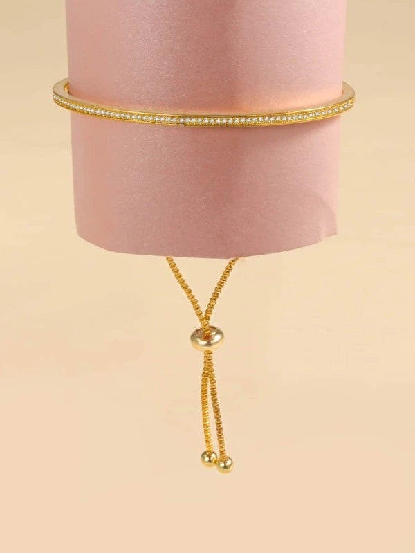 CM-AXS521678 Women Trendy Seoul Style Rhinestone Detail Bracelet - Gold