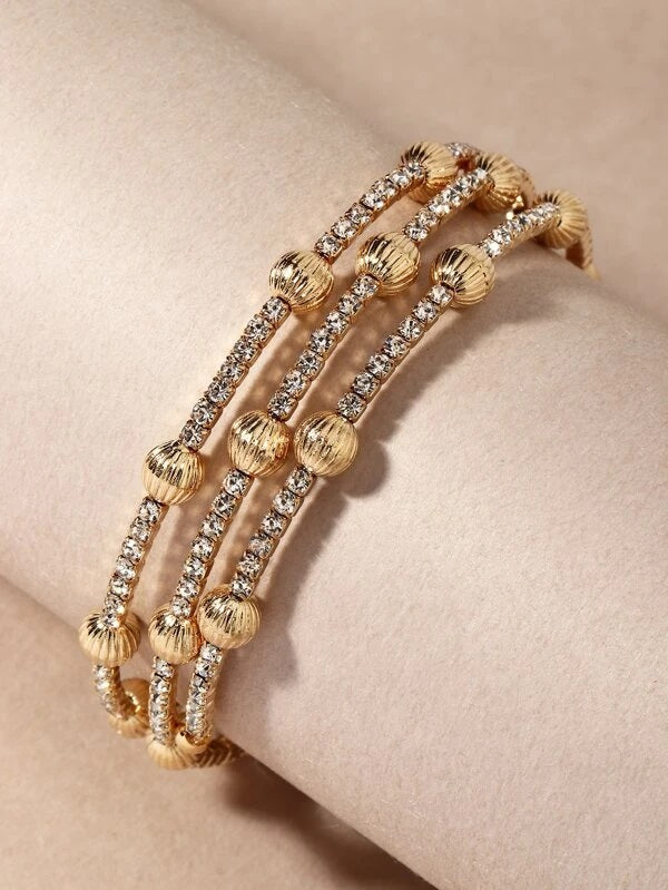 CM-AXS526199 Women Trendy Seoul Style Rhinestone Decor Layered Bracelet