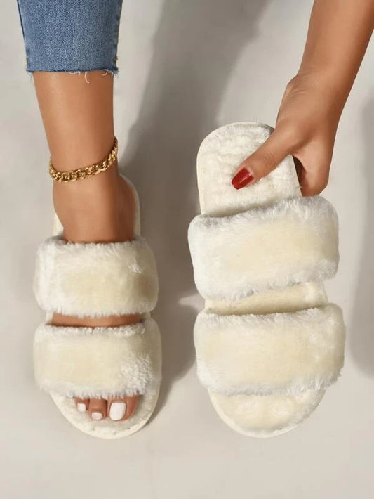 CM-SHS526855 Women Trendy Seoul Style Fluffy Slippers - White